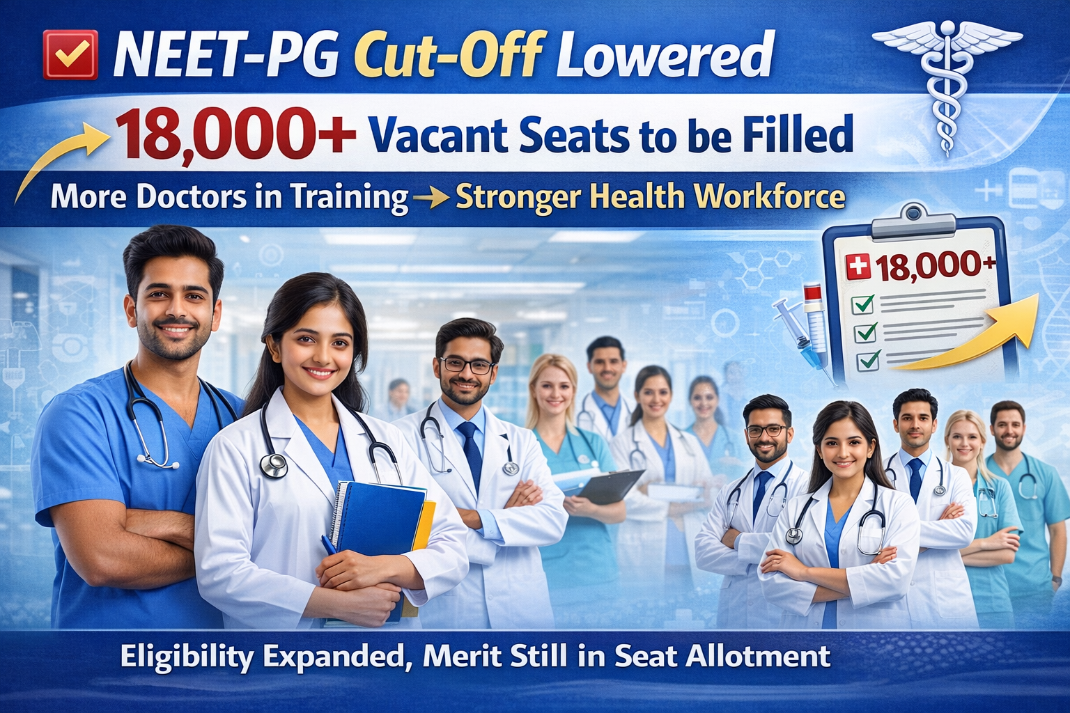 Read more about: NEET PG cut-off lowered to fill 18,000 vacant seats and add health workers